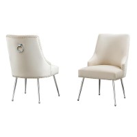 Cream chairs with silver base and nail head trim SET OF 2