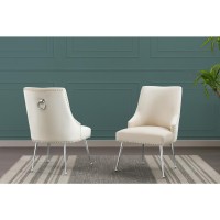 Cream chairs with silver base and nail head trim SET OF 2