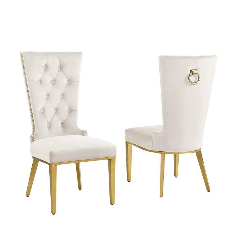 Cream velvet side chair with gold stainless steel base SET OF 2