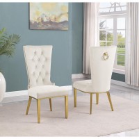 Cream velvet side chair with gold stainless steel base SET OF 2