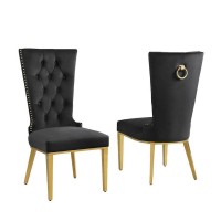 Black velvet side chair with gold stainless steel base SET OF 2