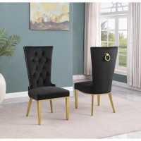 Black velvet side chair with gold stainless steel base SET OF 2