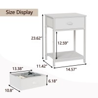 Furologee White Nightstand With Fabric Drawer Small Side Table For Small Spaces 2 Tiers Storage Shelves End Table Night Stand