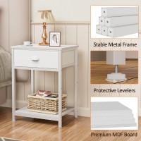 Furologee White Nightstand With Fabric Drawer Small Side Table For Small Spaces 2 Tiers Storage Shelves End Table Night Stand