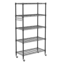 Homdox 5 Tier Metal Storage Shelves With Wheels Heavy Duty Wire Shelving Unit Adjustable Storage Racks With Side Hooks For Bat