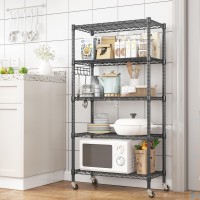 Homdox 5 Tier Metal Storage Shelves With Wheels Heavy Duty Wire Shelving Unit Adjustable Storage Racks With Side Hooks For Bat