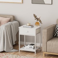 Furologee White Nightstands Set Of 2 End Table With Fabric Drawer Small Side Table For Small Spaces 2 Tiers Storage Shelves E