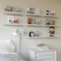 Richer House 8 Set Floating Wall Mounted Shelves Nursery Hanging Book Shelves With Lip For Storage White Display Picture Ledge