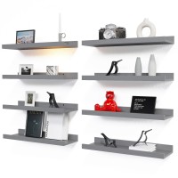 Richer House 8 Set Floating Wall Mounted Shelves Nursery Hanging Book Shelves With Lip For Storage Gray Display Picture Ledge