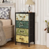 Furnulem 4 Drawer Dresser Vertical Nightstand For Kids Adult Fabric Chest Of Drawers For Bedroom Living Room Closet Nusery