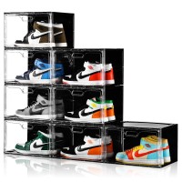 Amllas New 8 Pack Shoe Boxes Stackable Large Shoe Storage Organizer With Lids Drop Side Shoe Containers For Entryway Sneaker St