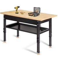 4860 Adjustable Workbench Rubber Wood Top Work Bench Heavyduty Work Table Wpower Outlet Partition 2000 Lbs Load Capacit