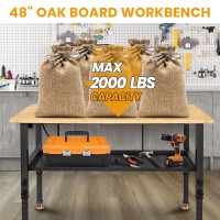 4860 Adjustable Workbench Rubber Wood Top Work Bench Heavyduty Work Table Wpower Outlet Partition 2000 Lbs Load Capacit