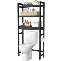 Homykic Bamboo Over The Toilet Storage Shelf 3Tier Above Toilet Storage Organizer Rack With 3 Hooks Freestanding Bathroom Tow