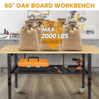 4860 Adjustable Workbench Rubber Wood Top Work Bench Heavyduty Work Table With Power Outlet Wheels Partition 2000 Lbs L