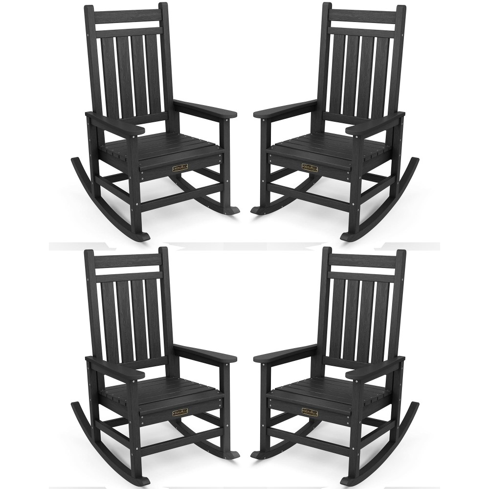 Serwall Outdoor Rocking Chair Set Of 4 Hdpe Rocking Chairs For Adult All Weather Porch Rockers For Lawn Garden Gray White