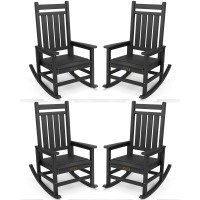 Serwall Outdoor Rocking Chair Set Of 4 Hdpe Rocking Chairs For Adult All Weather Porch Rockers For Lawn Garden Gray White