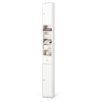Giantex Slim Bathroom Storage Cabinet - 71??Tall Narrow Floor Cabinet Cupboard With 2 Doors, 5 Adjustable Shelves, 1 Drawer, Anti-Tipping Device, Thin Linen Tower Cabinet For Living Room (1, White)