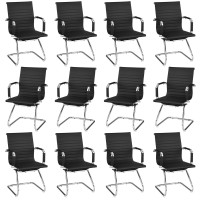 Tangkula Office Guest Chair Set Of 12, Heavy Duty Reception Chairs Conference Room Chairs With Protective Arm Sleeves & Sled Base, Modern Pu Leather Classic Mid Back Guest Chairs No Wheels