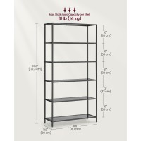 Vasagle Bookcase 6Tier Bookshelf Slim Shelving Unit For Bedroom Bathroom Home Office Tempered Glass Steel Frame Ink Blac