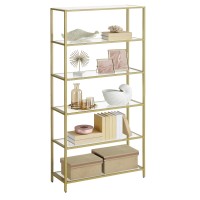 Vasagle Bookcase 6Tier Bookshelf Slim Shelving Unit For Bedroom Bathroom Home Office Tempered Glass Steel Frame Metallic