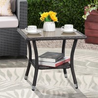 Verano Garden Outdoor Side Table 20 Square Wicker End Table Tempered Glass Top Coffee Table With Storage Aluminum Framebro