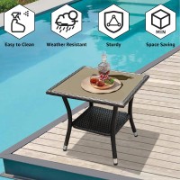 Verano Garden Outdoor Side Table 20 Square Wicker End Table Tempered Glass Top Coffee Table With Storage Aluminum Framebro