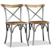 Vidaxl Dining Chairs - Set Of 4 | Industrial Style | Solid Mango Wood And Steel Cross Back | Easy Assembly | Natural Wood Grain