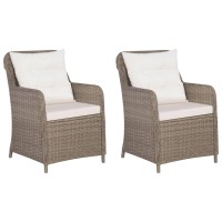 Vidaxl 3-Piece Patio Dining Set - Outdoor Brown Pe Rattan Chairs With Cream White Cushions And Glass-Top Dining Table