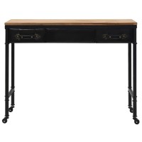 Vidaxl Antique-Style Console Table With Castors In Solid Fir And Engineered Wood, Retro Design With Faux Leather Drawer, Multicolor