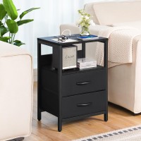 Yoobure Nightstand With Charging Station Small Night Stand With Fabric Drawers And Storage Shelf For Bedrooms Nightstands For