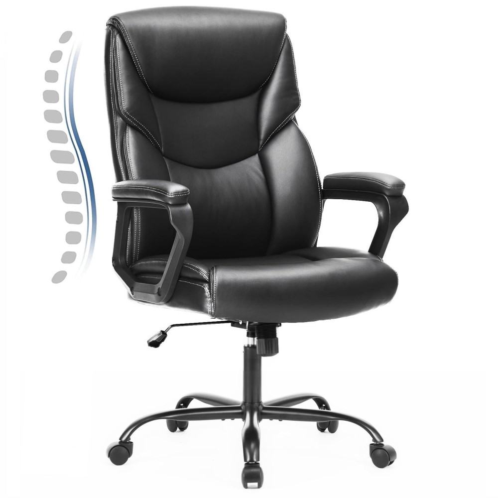 Dumos Executive High Back Big And Tall Leather Office Desk Chairs With Arms Ergonomic Lumbar Support Adjustable Height Wheels