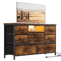 Jojoka 8 Dresser Tv Stand With Power Outlet & Led For 55'' Tv, Long Dresser For Bedroom With 8 Deep Drawers, Wide Console Table For Storage In Closet, Living Room, Entryway, Wood Top