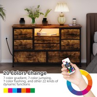 Jojoka 8 Dresser Tv Stand With Power Outlet & Led For 55'' Tv, Long Dresser For Bedroom With 8 Deep Drawers, Wide Console Table For Storage In Closet, Living Room, Entryway, Wood Top