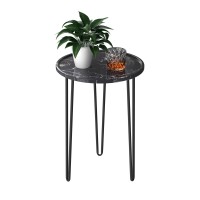 Palama Small Side Table For Living Room, Modern Home D?Or Faux Black Marbled Top Side Table, Easy Assembly Small Table, Accent Table