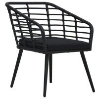 Vidaxl Patio Chairs - Set Of 2 Black Poly Rattan Steel Frame Chairs With Comfortable Cushions For Outdoor Deck, Garden Lounge, And Patio Seating