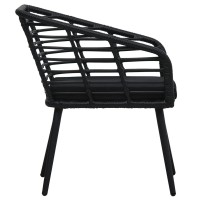Vidaxl Patio Chairs - Set Of 2 Black Poly Rattan Steel Frame Chairs With Comfortable Cushions For Outdoor Deck, Garden Lounge, And Patio Seating
