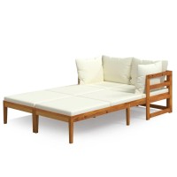 Vidaxl Acacia Wood Sun Loungers With Cream White Cushions, 2 Pcs - Versatile Outdoor Furniture With Detachable Armrests And Cozy Cushions, Ideal For Patio, Lawn, Poolside