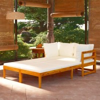Vidaxl Acacia Wood Sun Loungers With Cream White Cushions, 2 Pcs - Versatile Outdoor Furniture With Detachable Armrests And Cozy Cushions, Ideal For Patio, Lawn, Poolside