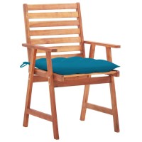 Vidaxl Outdoor Patio Dining Chairs With Blue Cushions - Solid Acacia Wood - Slatted Design - 2 Pcs Set