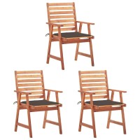 Vidaxl Patio Dining Chairs Set With Cushions - Solid Acacia Wood - Taupe Waterproof Fabric Cushions - Weather-Resistant - Ideal For Garden, Terrace And Patio