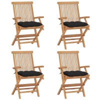 vidaXL Garden Chairs with Black Cushions 4 pcs Solid Teak Wood 5639