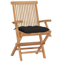 vidaXL Garden Chairs with Black Cushions 4 pcs Solid Teak Wood 5639