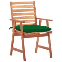 Vidaxl Outdoor Dining Chairs With Cushions - Set Of 2, Natural Solid Acacia Wood, Comfortable Seating, Green Cushion, Weather-Resistant, Easy Assembly
