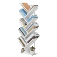 HOOBRO Tree Bookshelf, 9-Tier Bookcase Wooden Shelves, Floor Standing Storage Rack, for Display of CDs, Books in Living Room, Home Office, Wood Storage Rack for Bedroom, White WT08SJ01G1