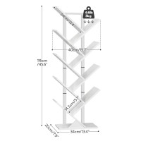 HOOBRO Tree Bookshelf, 9-Tier Bookcase Wooden Shelves, Floor Standing Storage Rack, for Display of CDs, Books in Living Room, Home Office, Wood Storage Rack for Bedroom, White WT08SJ01G1