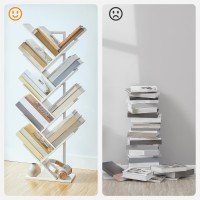 HOOBRO Tree Bookshelf, 9-Tier Bookcase Wooden Shelves, Floor Standing Storage Rack, for Display of CDs, Books in Living Room, Home Office, Wood Storage Rack for Bedroom, White WT08SJ01G1