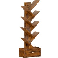 Sheepam 8 Tier Tree Bookshelf With Drawer Free Standing Wood Bookcase For Narrow Space Storage Organizer Bookshelves For Books