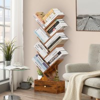 Sheepam 8 Tier Tree Bookshelf With Drawer Free Standing Wood Bookcase For Narrow Space Storage Organizer Bookshelves For Books