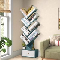 Sheepam 8 Tier Tree Bookshelf With Drawer Free Standing Wood Bookcase For Narrow Space Storage Organizer Bookshelves For Books